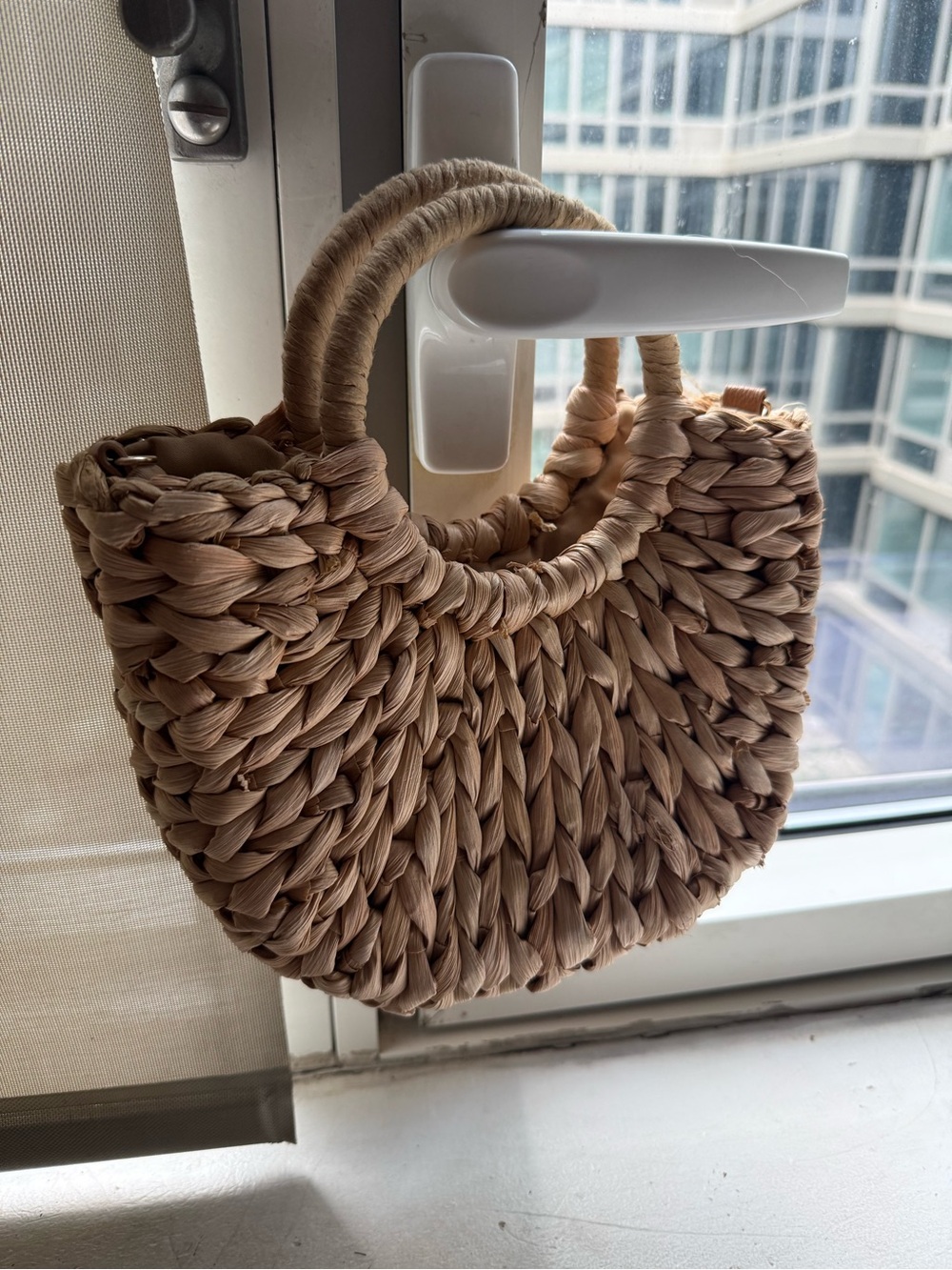 Abercrombie & Fitch Woven Mini Half-Moon Bag in Natural Tan